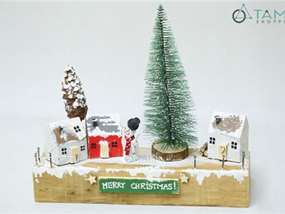 Bộ tiểu cảnh Noel handmade gỗ cây thông cước X-TCANH-01